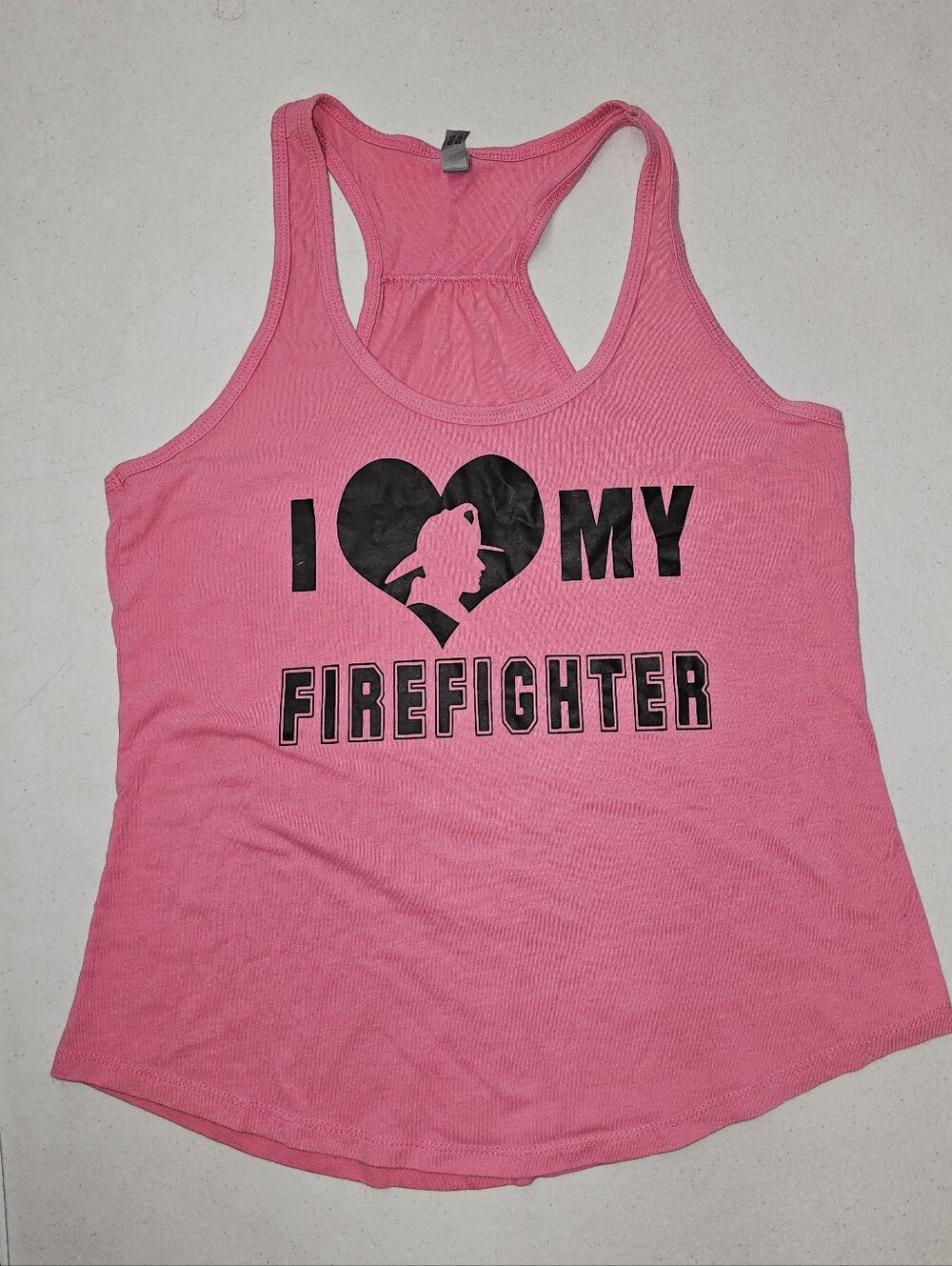 Next Level Apparel Pink Racerback Tank with 'I ♥ My Firefighter' Graphic